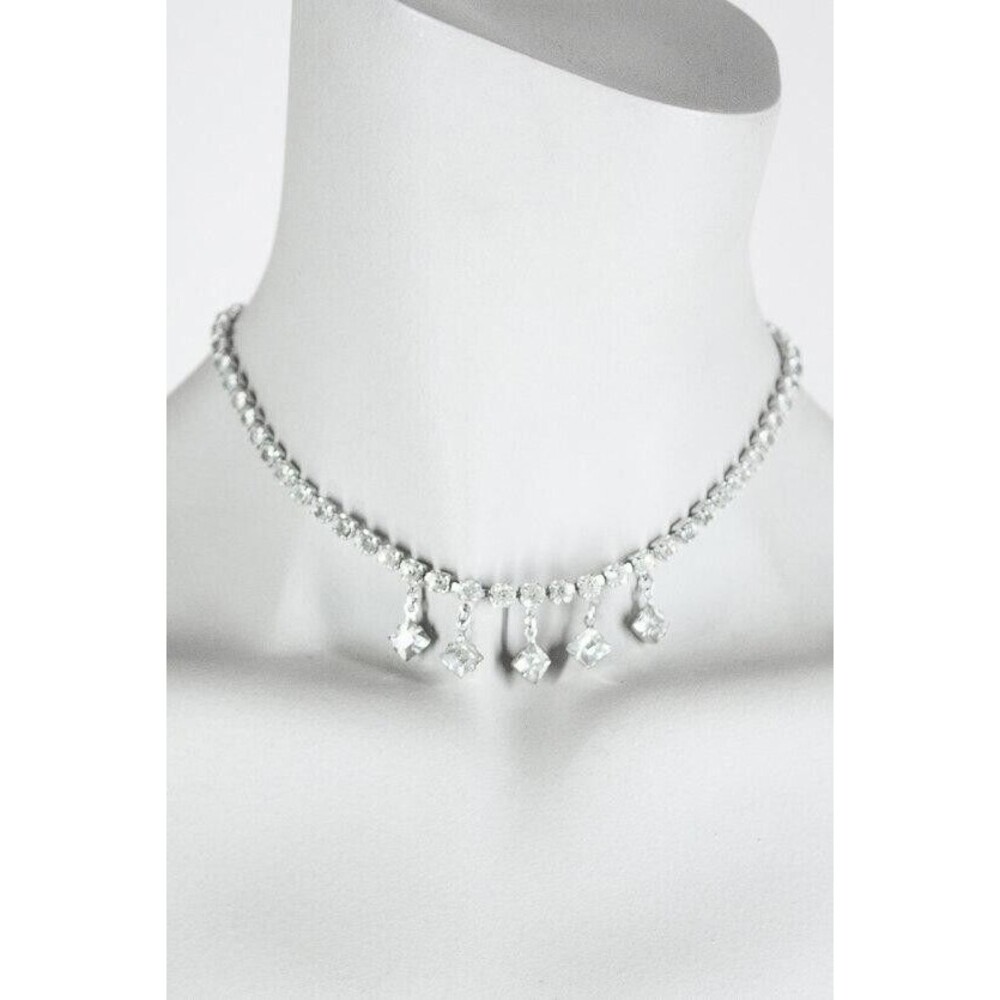 Vintage 1950s 50s Minimal Rhinestone Dangle Choker Necklace